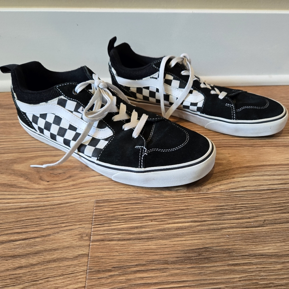 VANS mens 11.5 black white old skool checkered suede sneakers